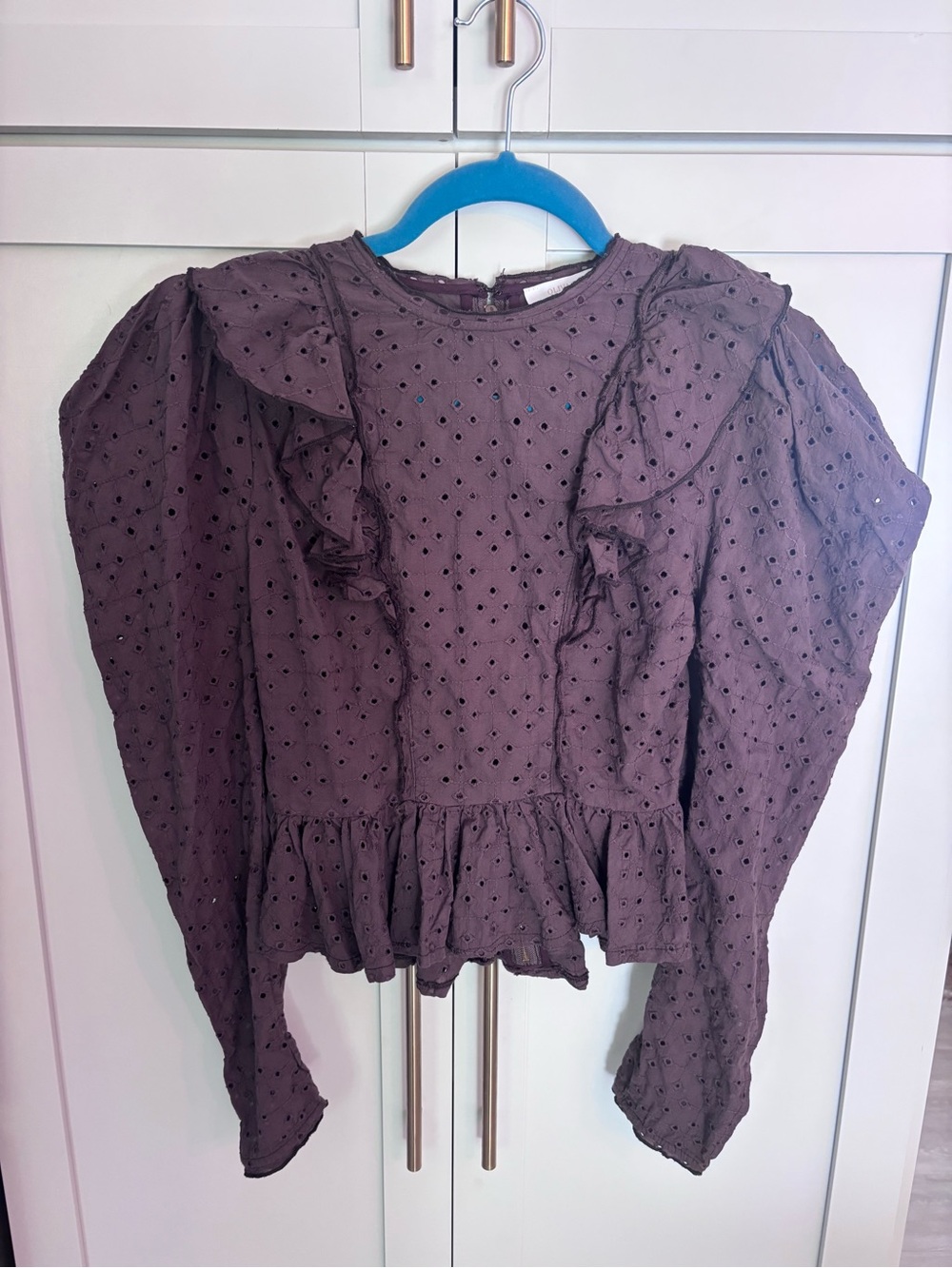 Olivaceous Plum Eyelet Ruffle Peplum Blouse